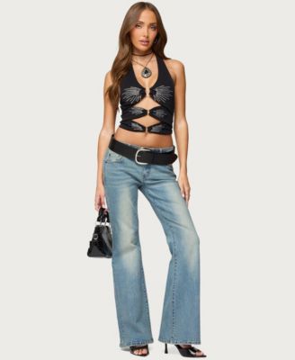 Women's Lettie Rhinestone Cut Out Halter Top