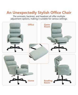 PU Leather Cross-legged Office Chair with Flip-up Arms and Headrest, High-Back Ergonomic Executive Chair with Footrest and Side Pockets
