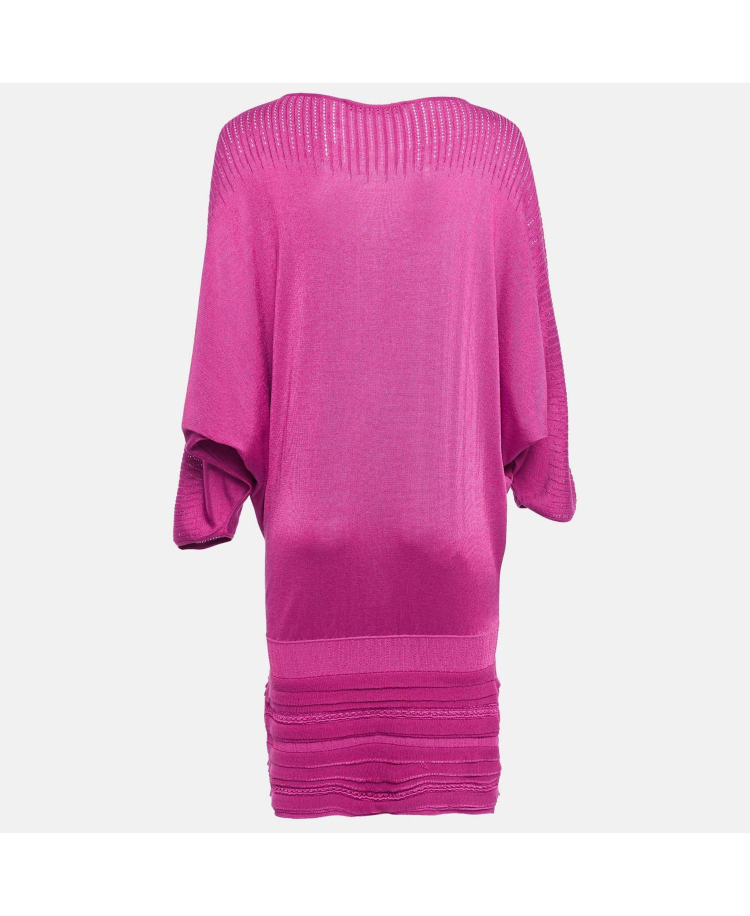 Women's Pink Pointelle Knit Dolman Sleeve Mini Dress