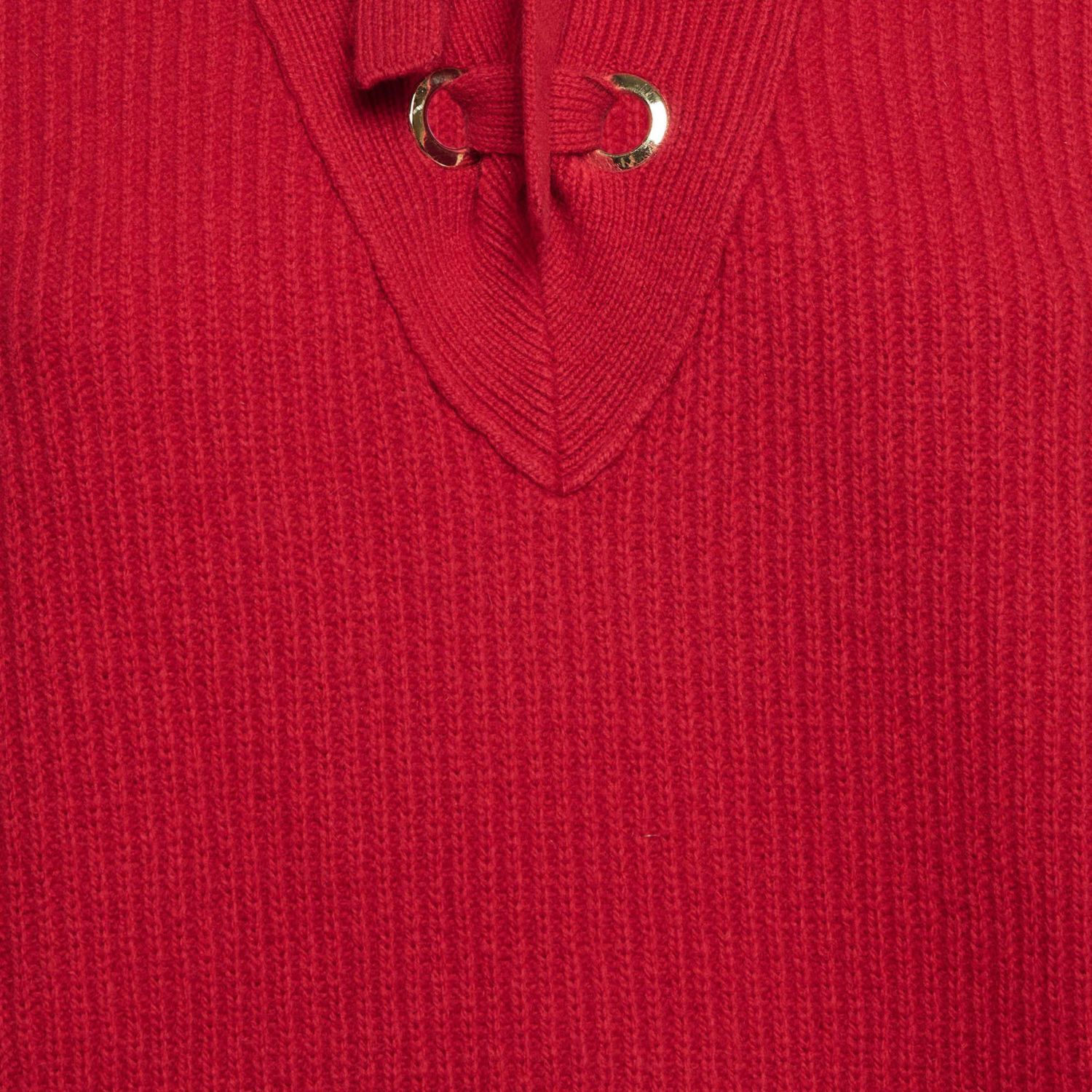 Women's Pre-Owned Zadig and Voltaire Red Rib Knit Lace-Up Kassy Lc Sweater