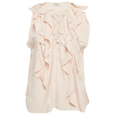 Women's Floral Jacquard Ruffled Time Lace-Up Top