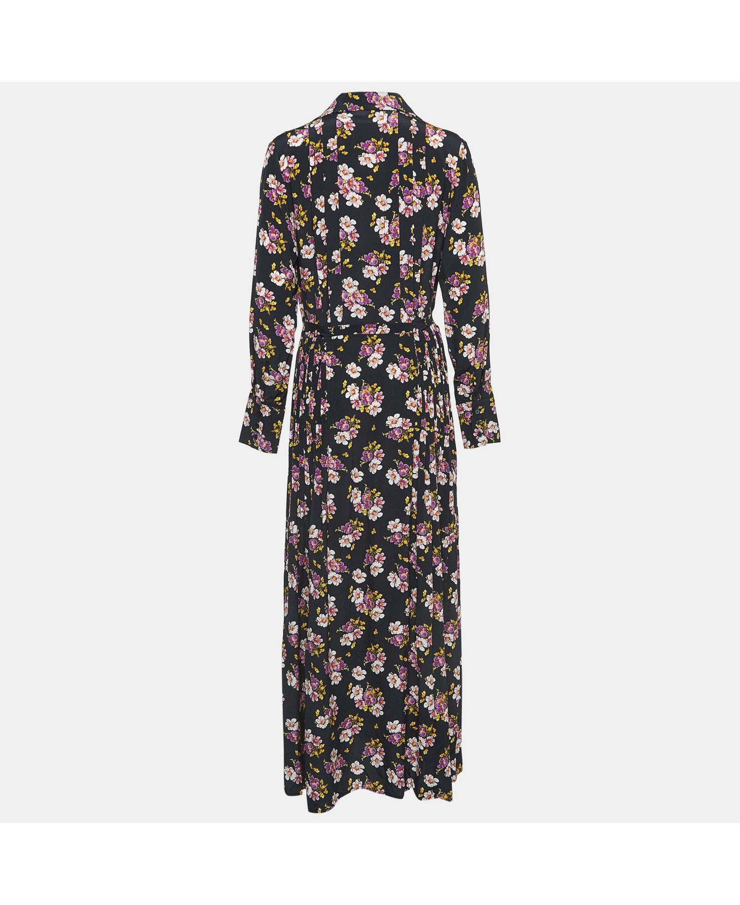 Women's Pre-Owned Zadig and Voltaire Black Floral Print Silk Pleated Button Front Maxi Dress