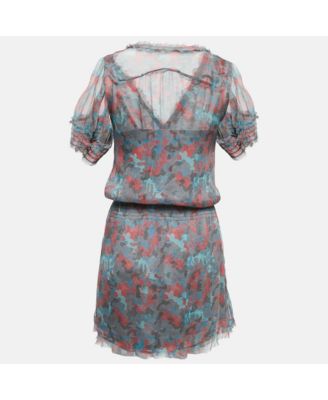 Women's Deluxe Multicolor Ribal Print Silk Crepe Mini Dress