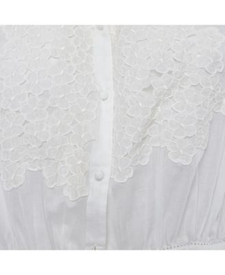 Women's Cambric Cotton Floral Lace Trimmed Blouse