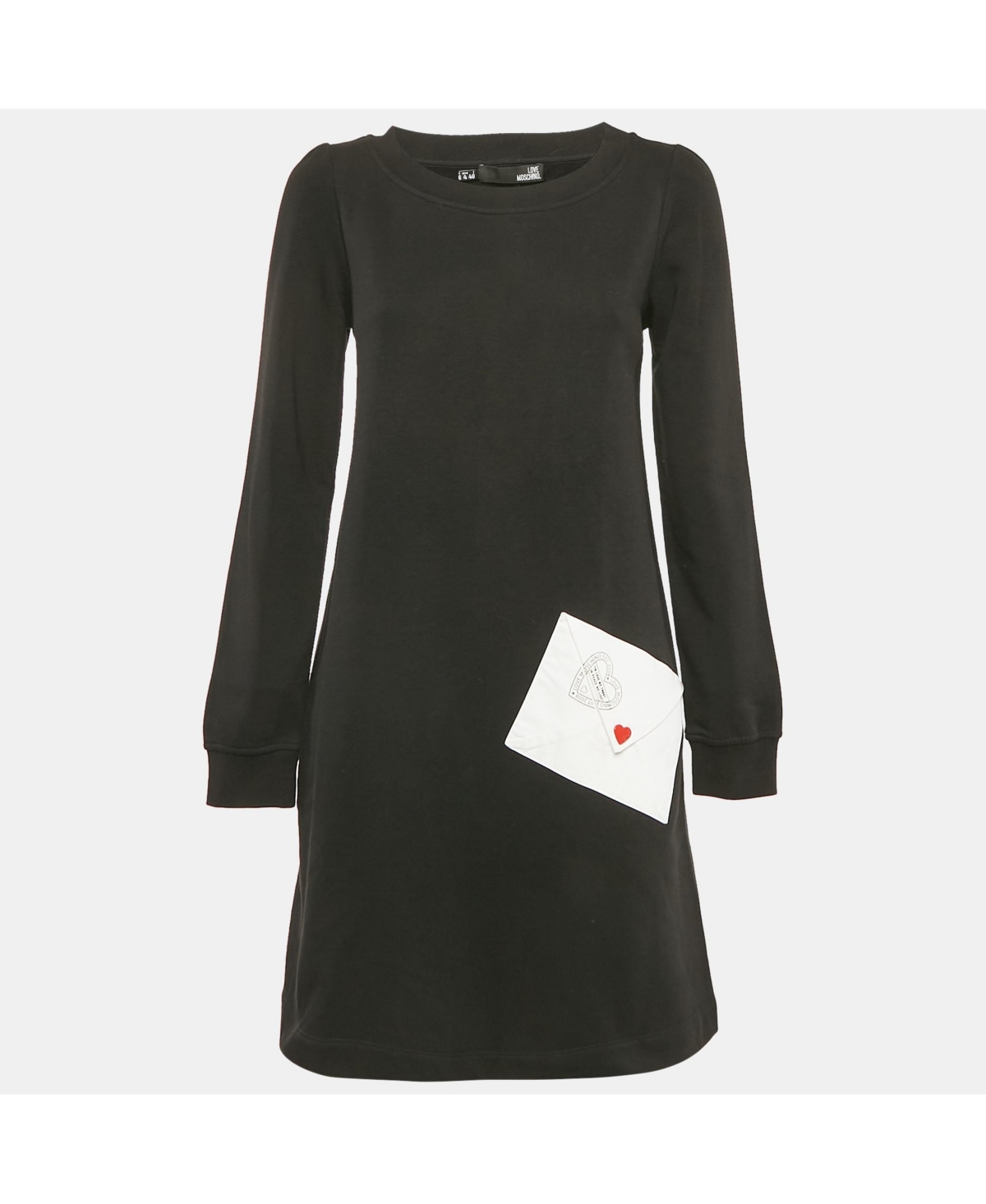 Pre-Owned Love Moschino Women's Black Viscose Heart Detail Mini Long Sleeve Dress
