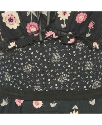 Women's Cheap And Chic Dark Blue Floral Print Cotton Tiered Short Dress