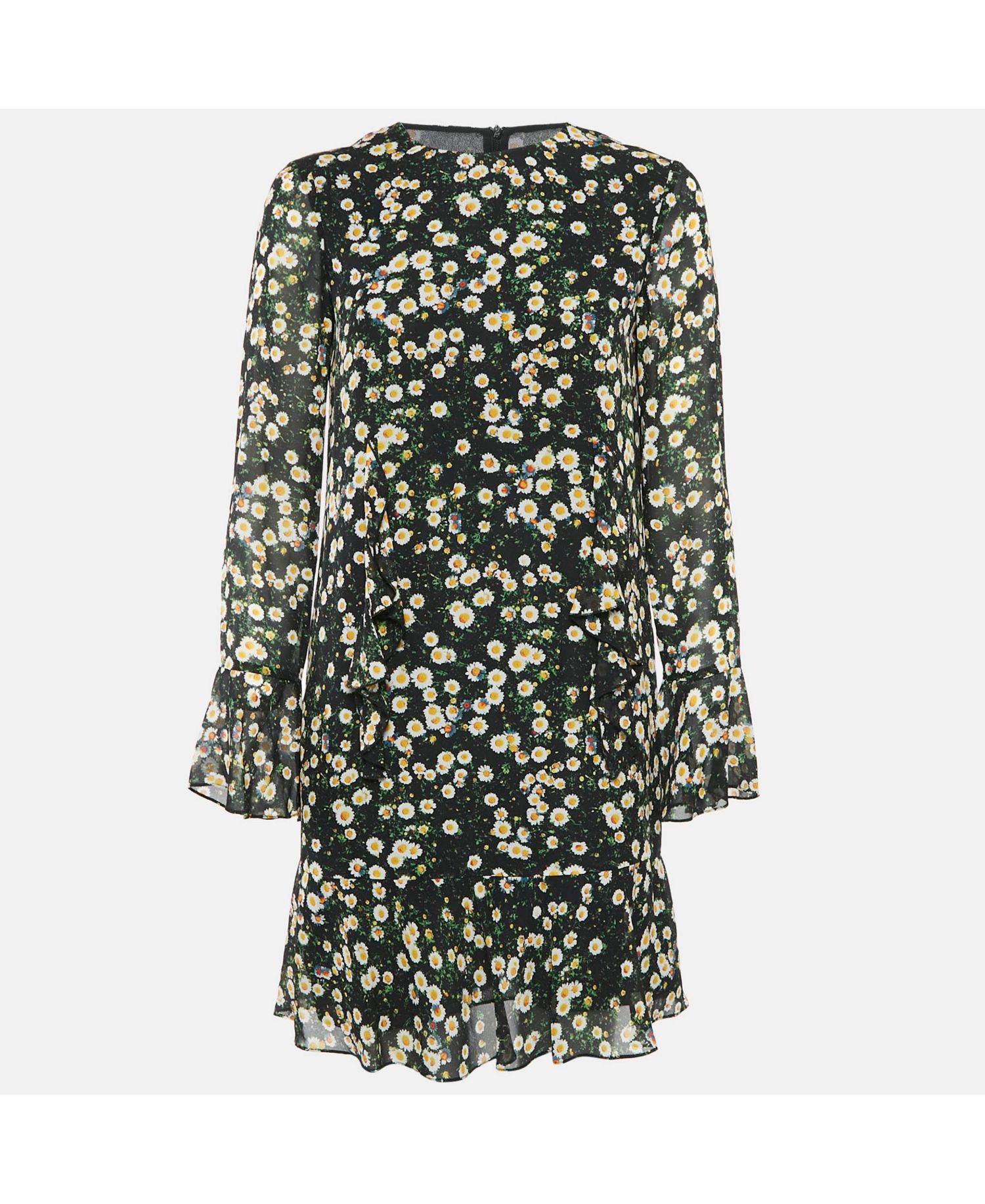 Women's Cheap And Chic Black Floral Print Silk Ruffled Mini Dress