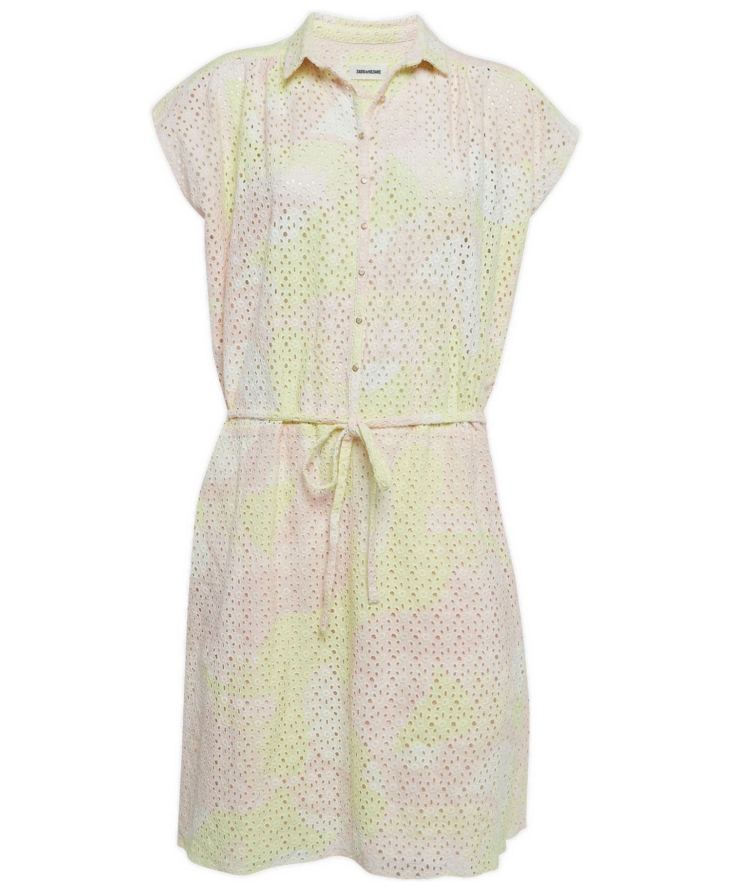 Women's Pre-Owned Zadig and Voltaire Pink/yellow Camouflage Print Broderie Anglaise Cotton Requiem Dress