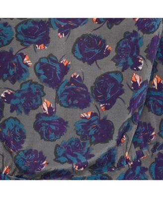 Women's Grey Printed Silk Toy Roses Deluxe Blouse