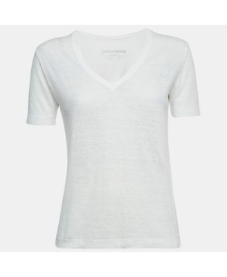 Women's White Linen Knit V-Neck Wassa Top
