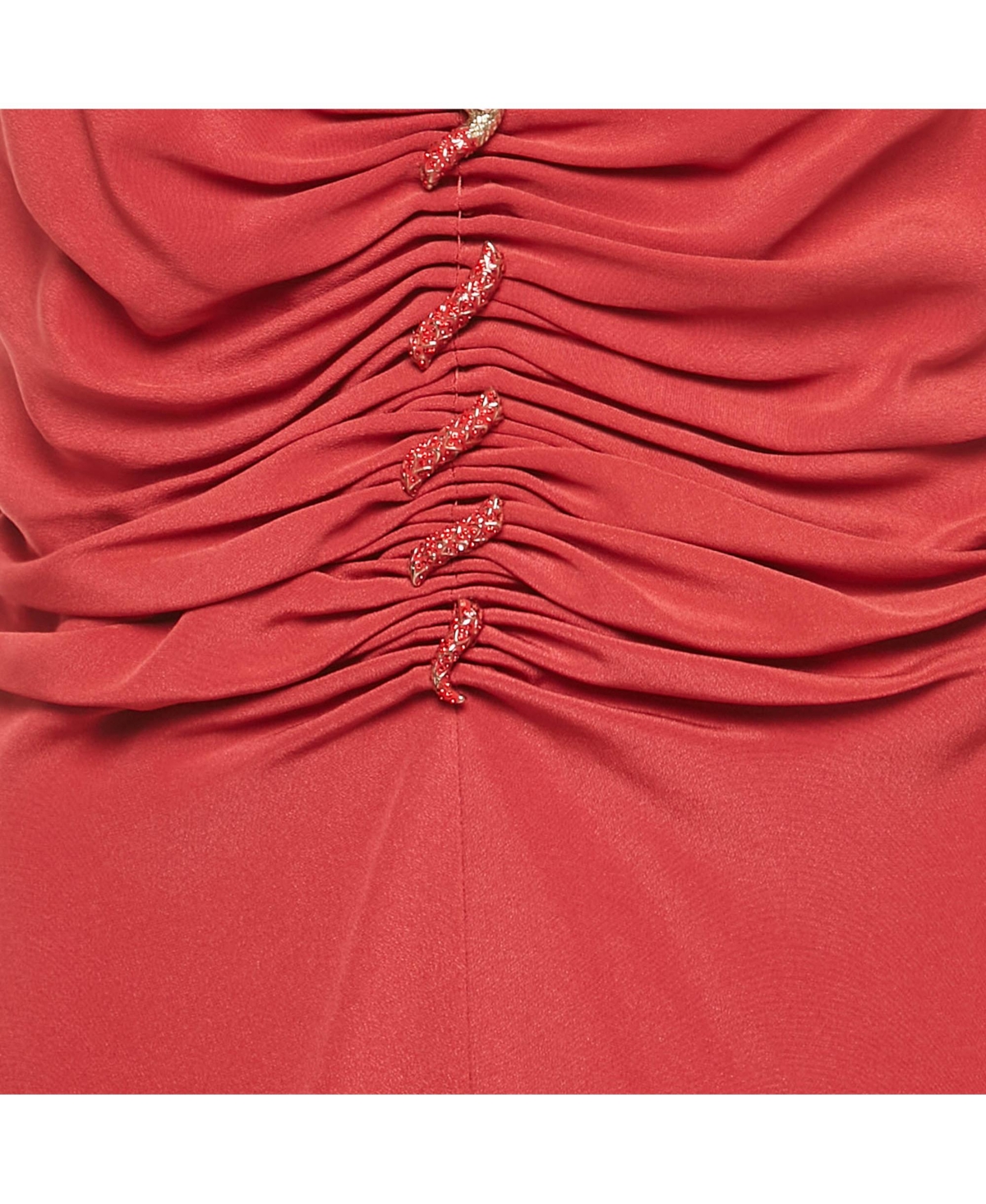 Pre-Owned Roberto Cavalli Women's Red Crepe Ruched Slit Maxi Dress