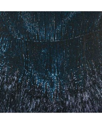 Women's Blue Sequin And Lurex Fringed Strapless Mini Dress