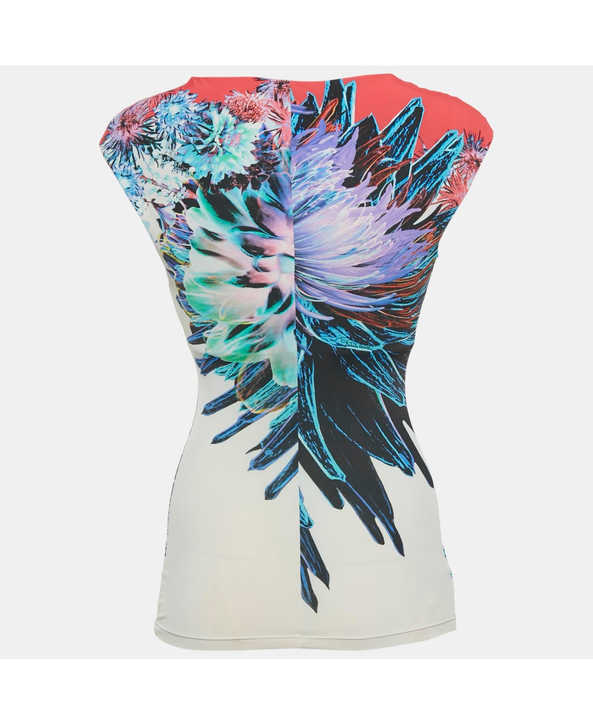 Pre-Owned Roberto Cavalli Women's Beige Cotton And Modal Faux Feather Detail T-Shirt