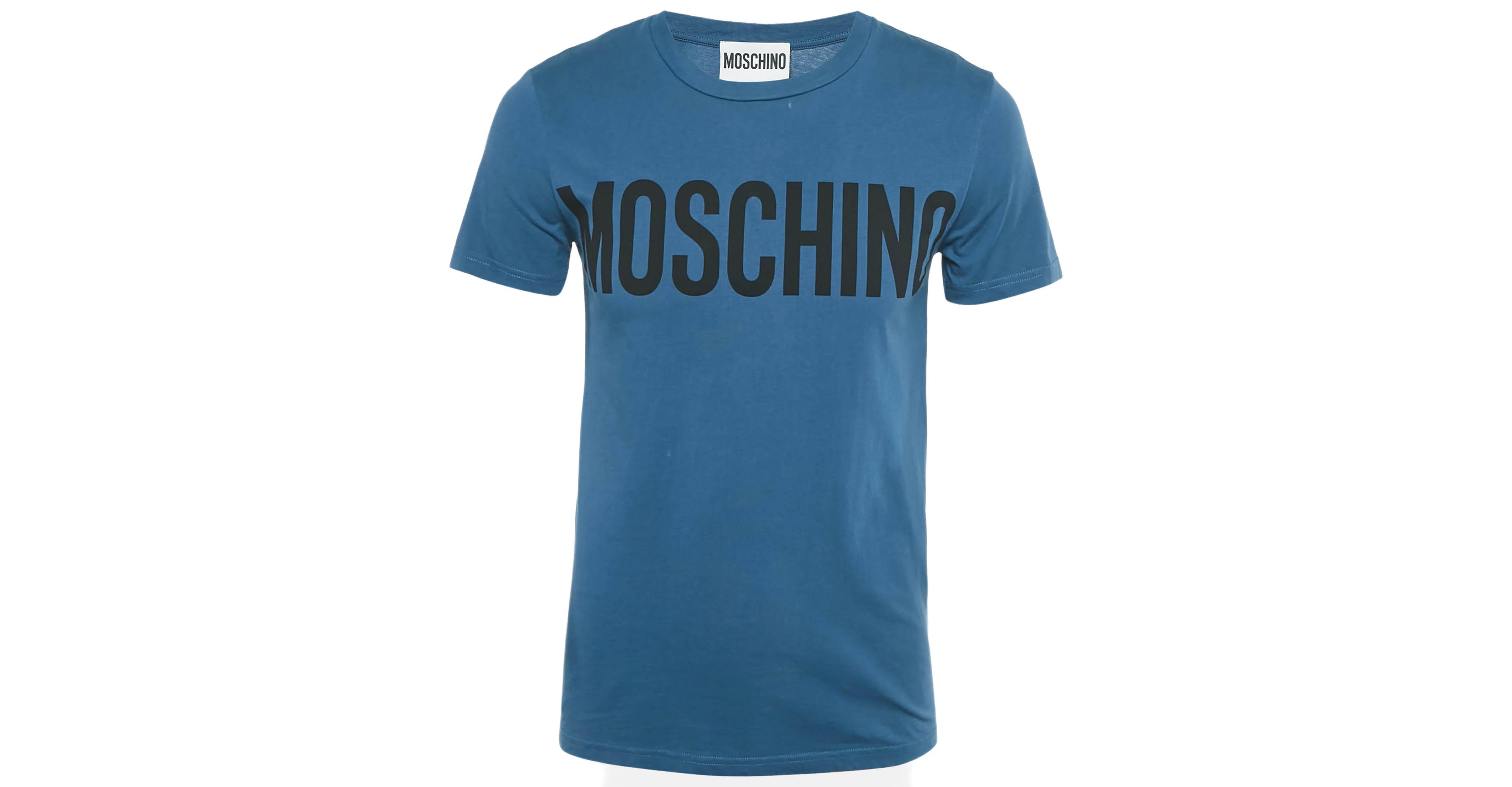 Pre-Owned Moschino Men's Couture Blue Logo Print Cotton Crew Neck T-Shirt
