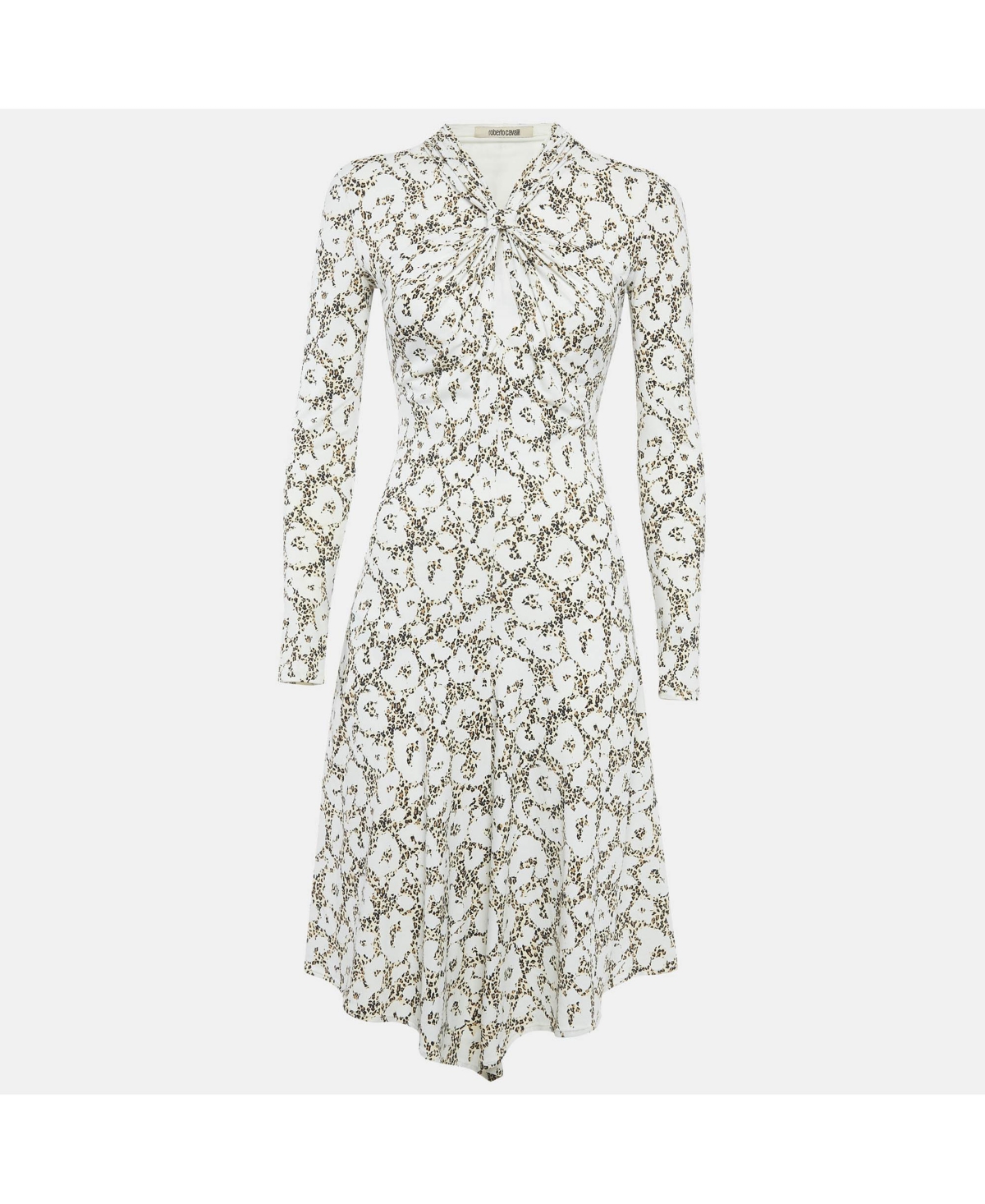 Pre-Owned Roberto Cavalli Women's White Animal Print Jersey Asymmetric Midi Dress