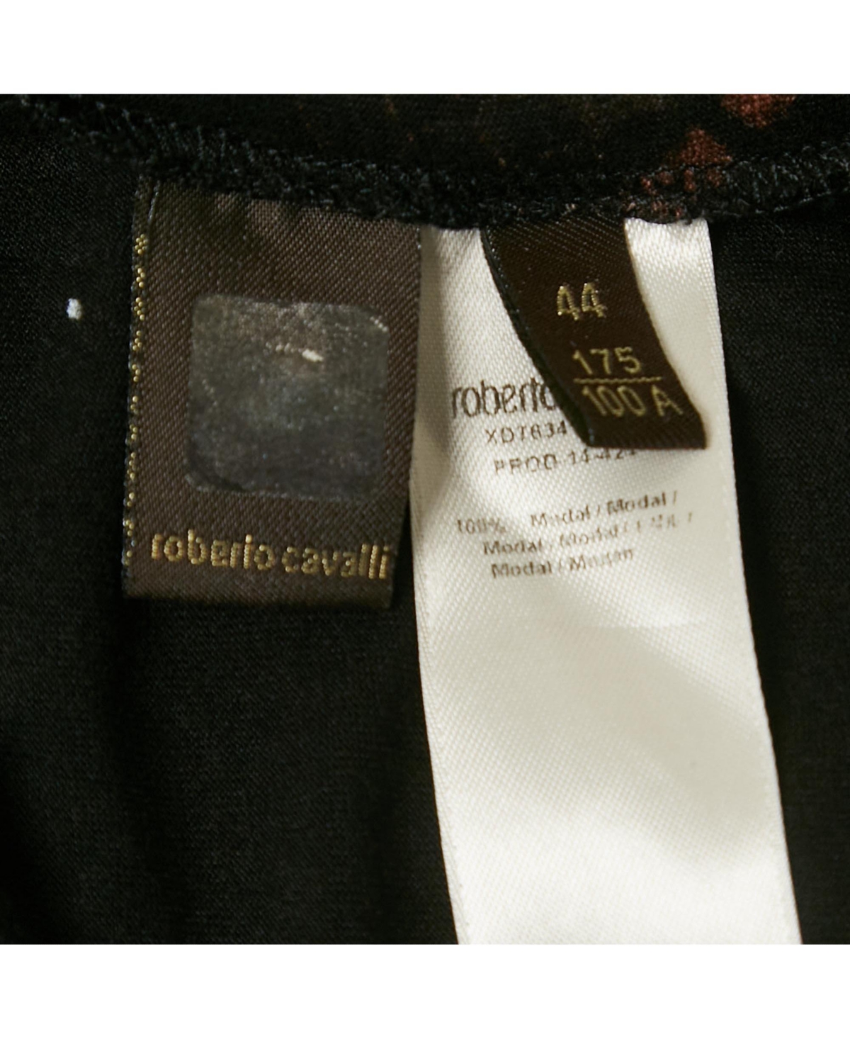 Pre-Owned Roberto Cavalli Women's Black Printed Stud Detail Jersey T-Shirt