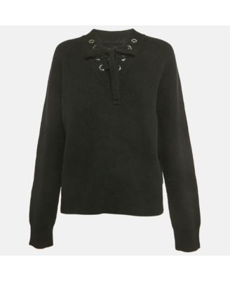 Women's Black Rib Knit Lace-Up Kassy Sweater