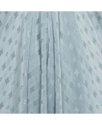 Women's Slate Blue Patterned Silk High Low Maxi Dress