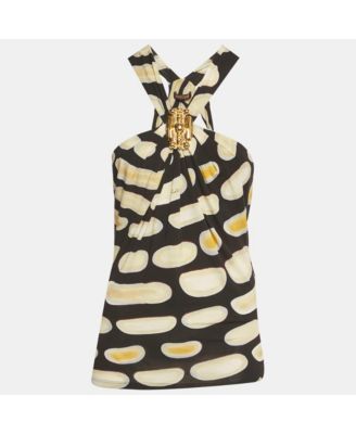 Women's Printed Jersey Brooch Detail Halter Neck Top