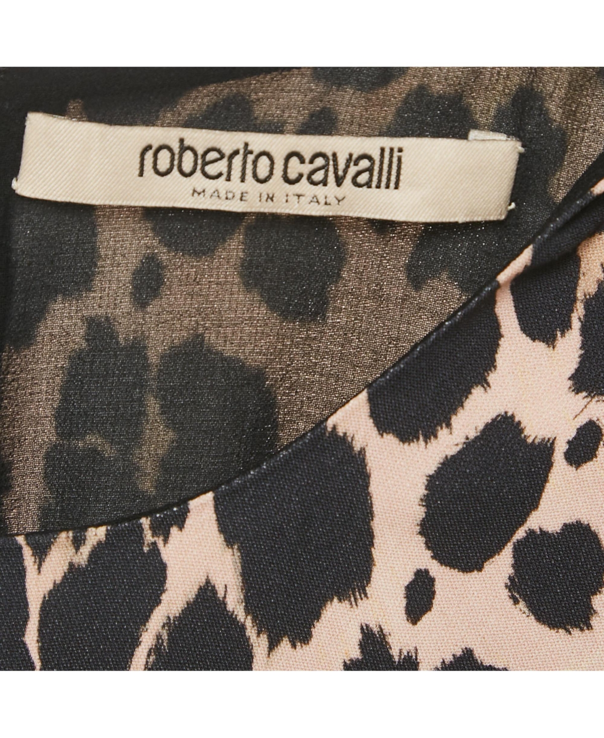 Pre-Owned Roberto Cavalli Women's Black Leopard Print Crepe Sleeveless Midi Dress