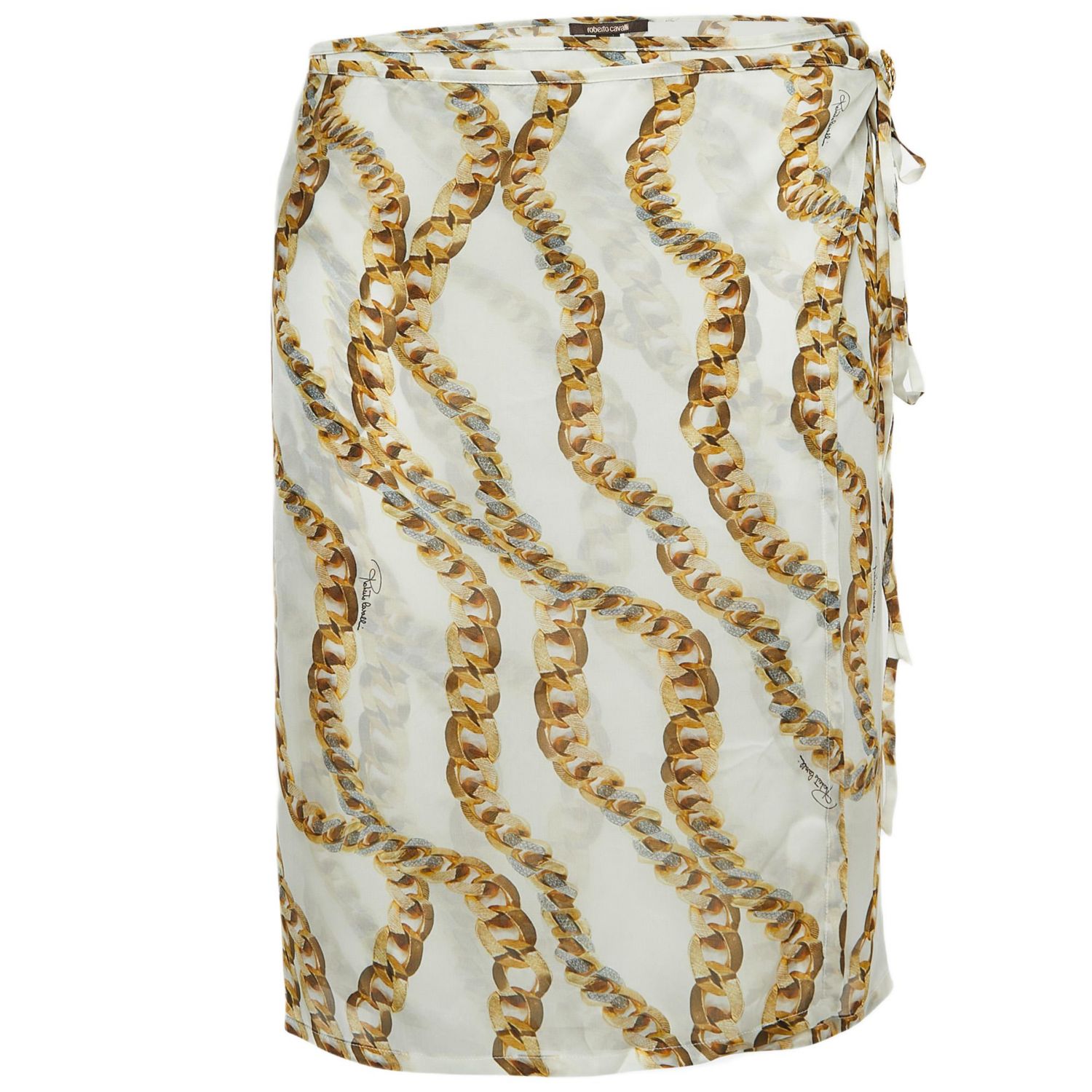 Women's Cream Chain Print Silk Wrap Mini Skirt