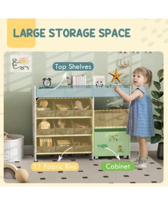 Toy Storage Organizer with 11 Fabric Bins, Moveable Cabinet