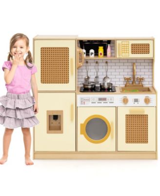 Kids Wooden Kitchen Playset with Lights, Sounds, and Storage Shelves