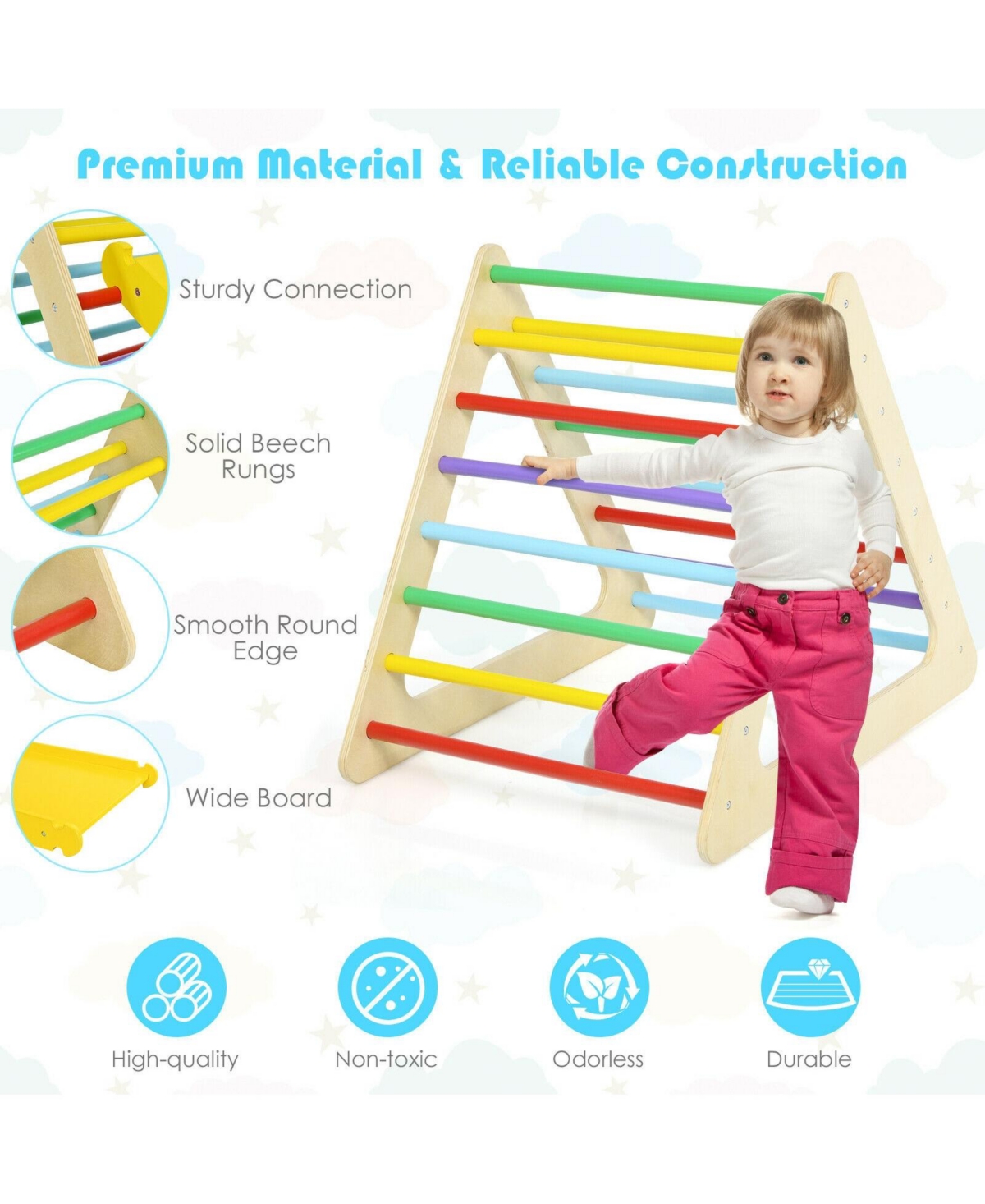 Skonyon 5 in 1 Kids Triangle Climber Play Gym Set with 2 Ramps