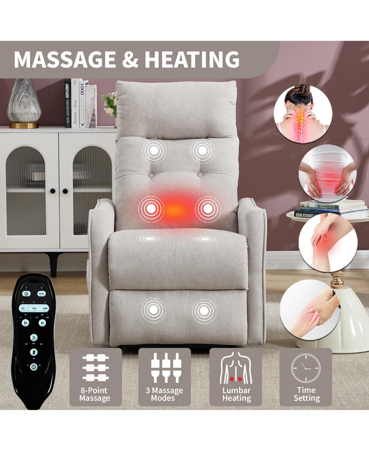 sumyeg Chenille Single Motor Power Lift Recliner Chair with Massage and Heavy Duty Motion Mechanism One Usb for Charging