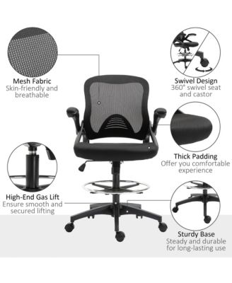 Mesh Drafting Chair with Flip-Up Armrests and Swivel Wheels,