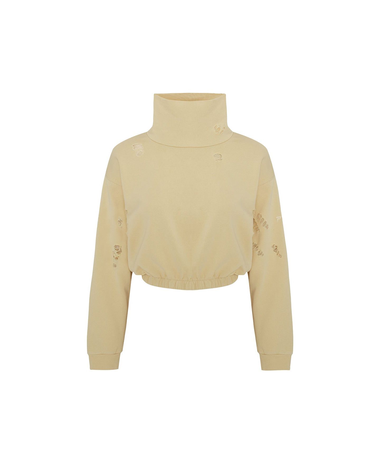 Женский топ PCFG Cotton Destroyed High Neck Sweat, цвет: Бежевый — фото 4