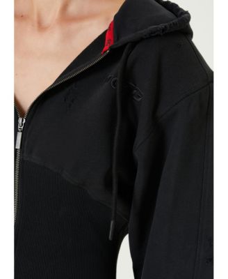 Women's Corset Zip-Front Cotton Hooded Sweatshirt