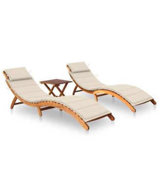 Sun Lounger Natural Wood Solid Acacia wood, Fabric (100% polyester)