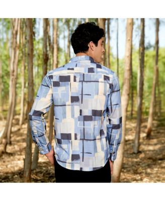 Men's Powder Blue & Pale Yellow Cubic-Overlap Shirt