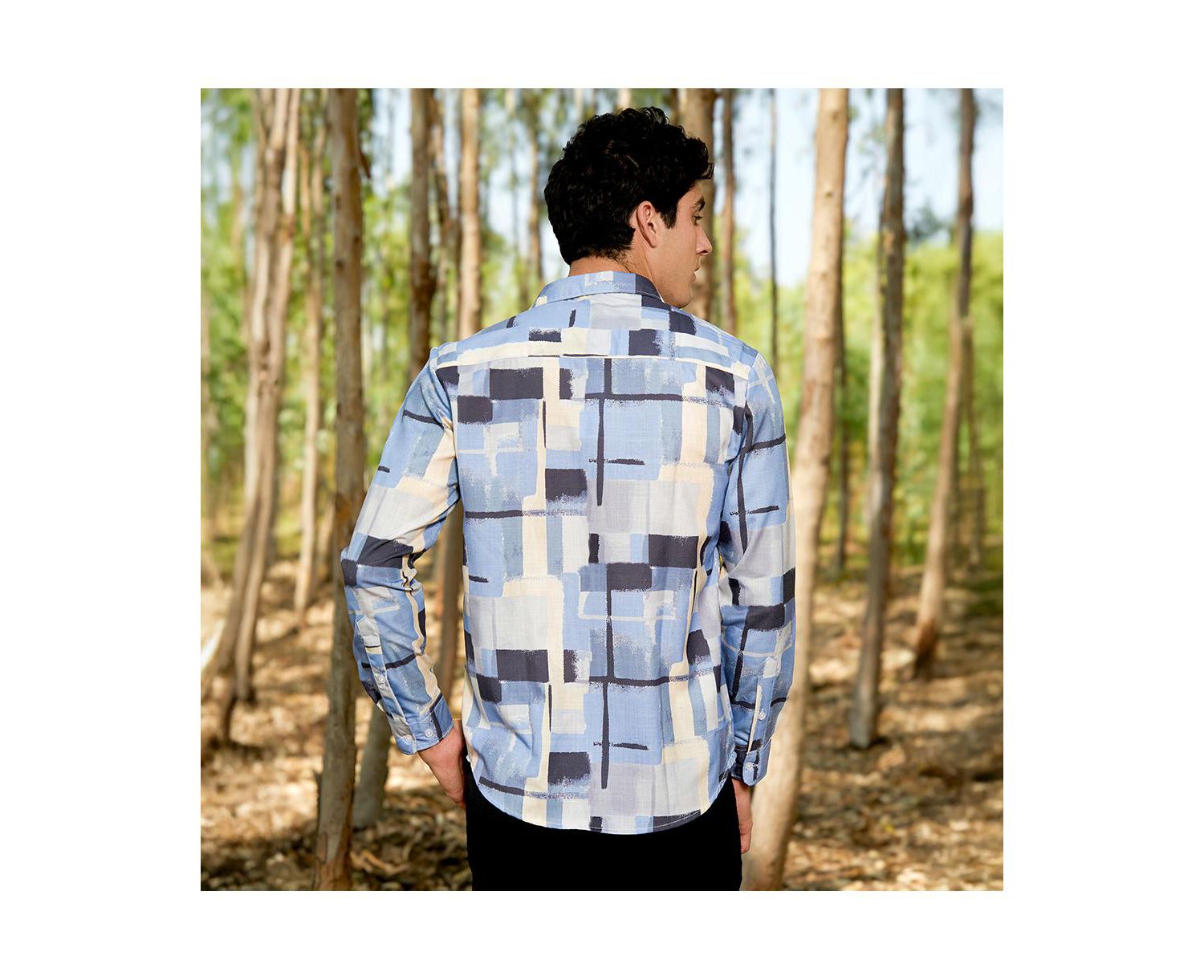Men's Powder Blue & Pale Yellow Cubic-Overlap Shirt