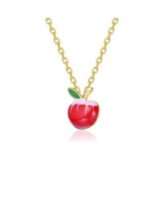 Kids/Teens 14K Gold Plated with Red Enamel Apple Pendant Necklace