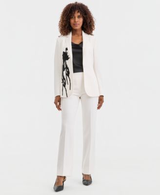 Women's Floral-Appliqu&eacute; One-Button Jacket & Mid-Rise Pull-On Straight Pants