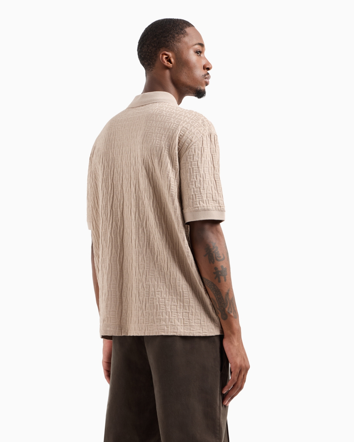 A|X Armani Exchange Men's Allover Textural Logo Polo Shirt