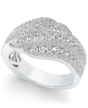 image of Arabella Swarovski Zirconia Diagonal Cluster Statement Ring in Sterling Silver