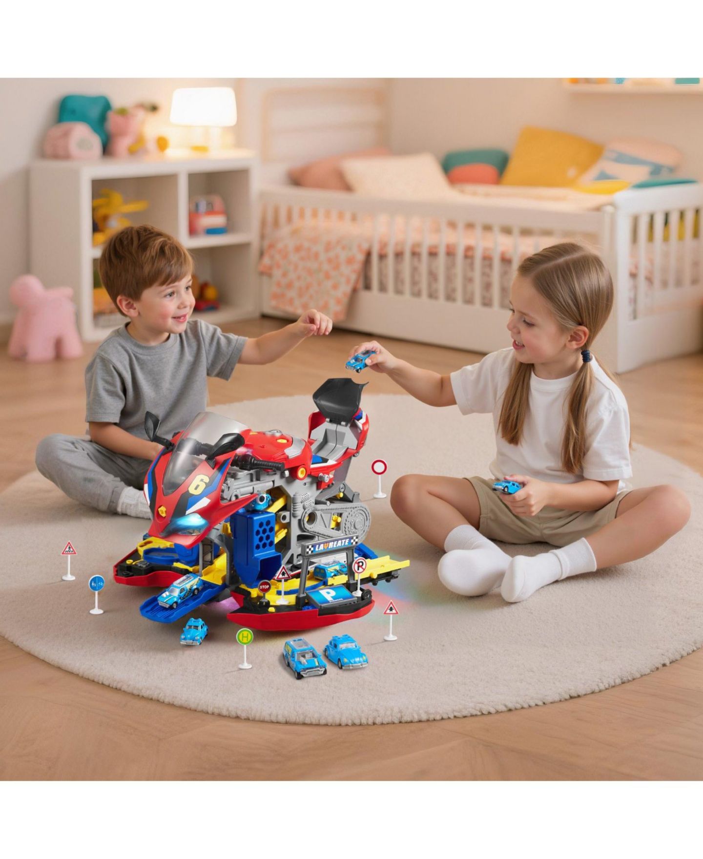 Детский игровой набор Mecale Motorcycle Engine Lights & Sounds 25-Piece Playset, Ages 3+, цвет: Красный — фото 2