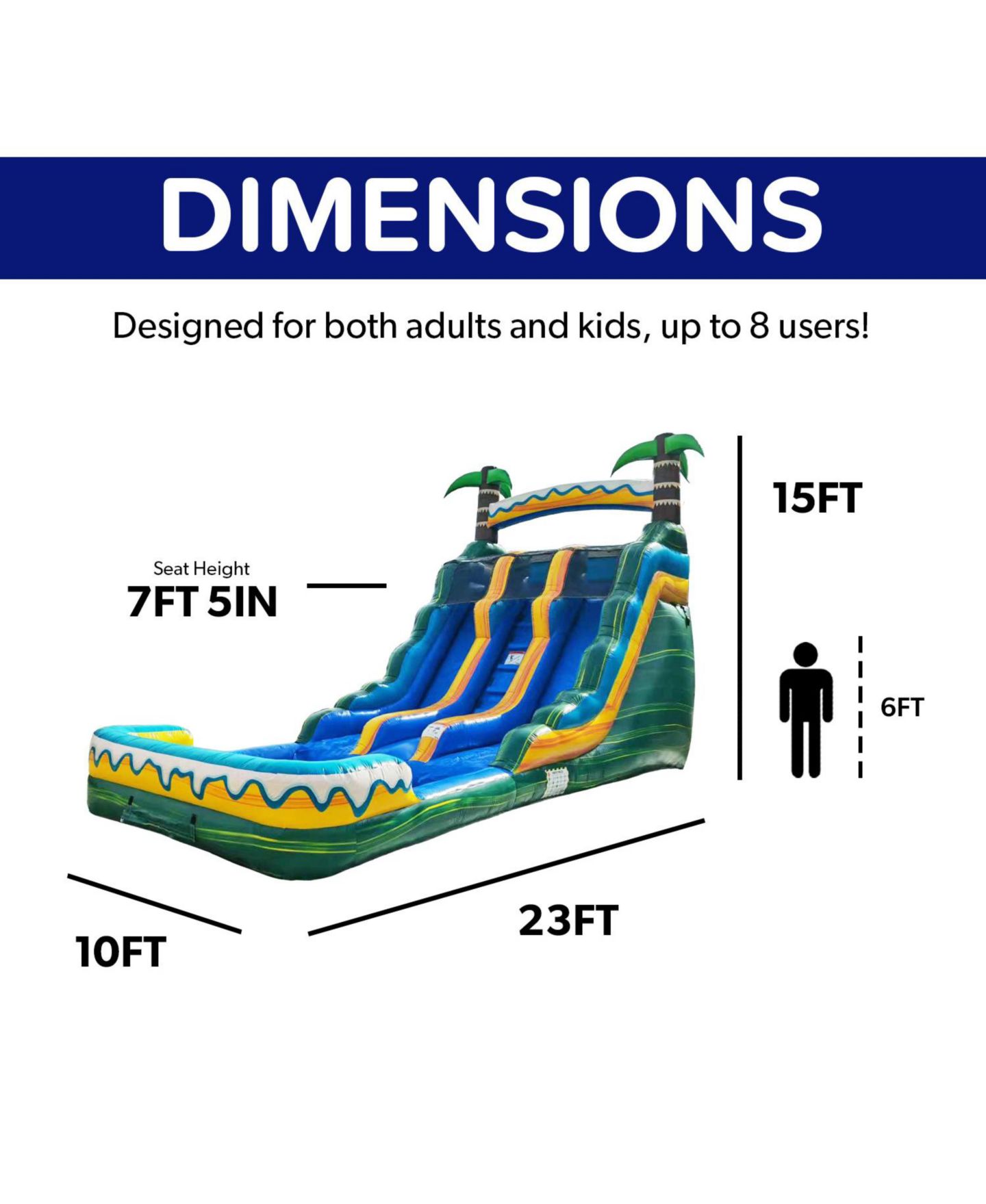 Детская игрушка HeroKiddo Tropical Breeze 15' Dual-Lane Vinyl Water Slide with Pool, For 2 Players, Ages 3+ — фото 2