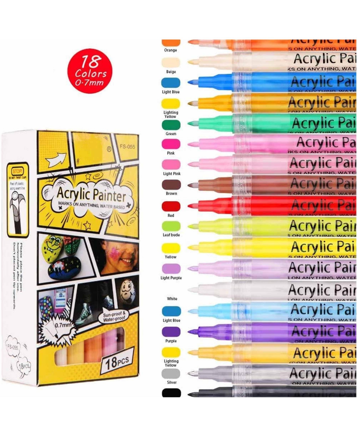 Htutwoo 18 Colors Markers Pens Set, Nail Art Graffiti Pens, Fineliner Paint Pens for Rocks