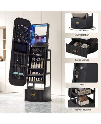 360&deg; Swivel Jewelry Cabinet with RGB Lights and Full-Length Mirror