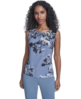 Calvin Klein - Women's Printed Sleeveless Pleated Top