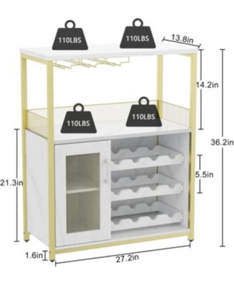 Wine Bar Cabinet with Drawer, Shelves, Glass Holder, and Mesh Door, Small Sideboard for Liquor and Glasses