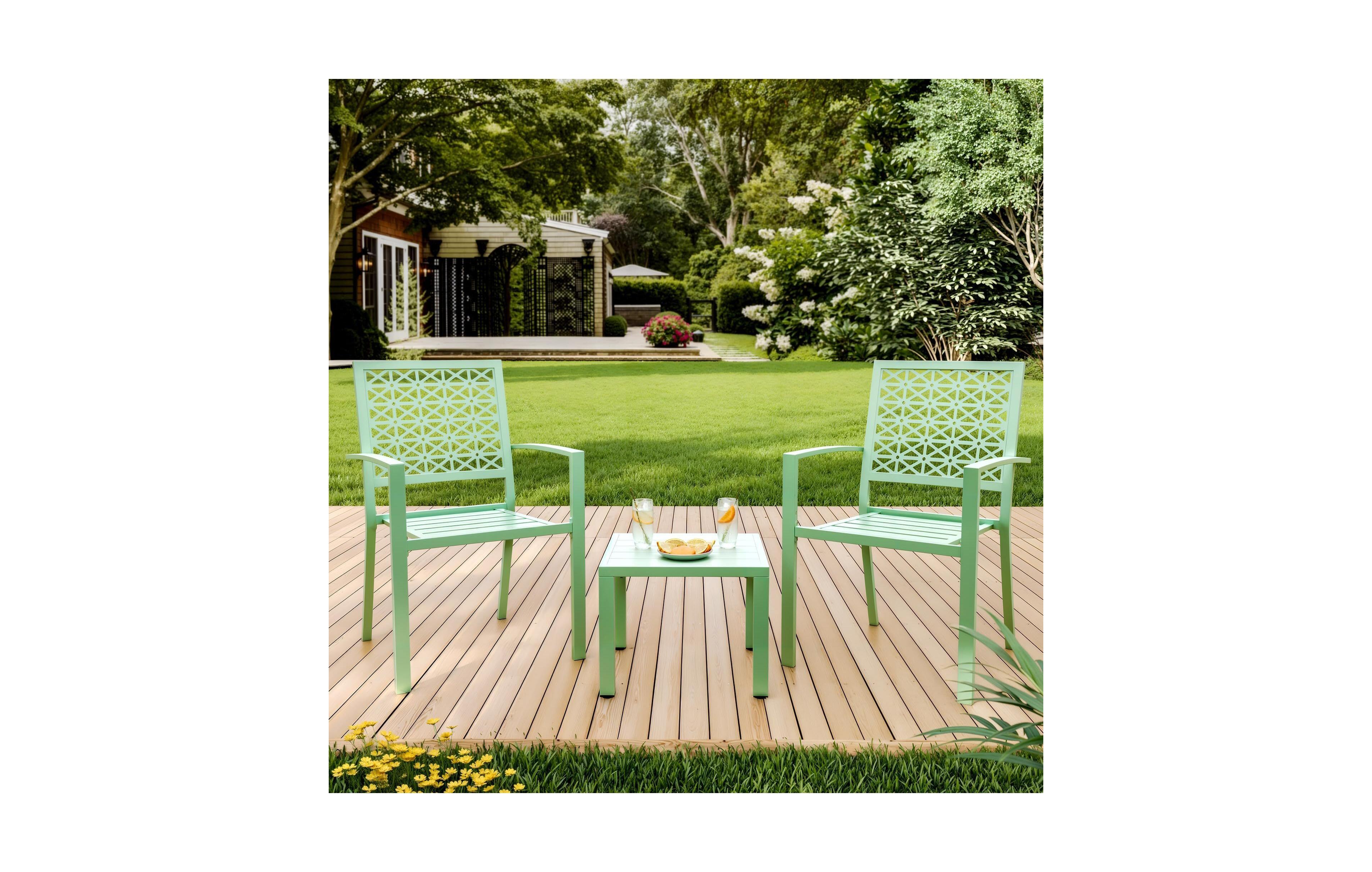 gaomon 3-Piece Patio Bistro Set, Steel Outdoor Chairs and Table, Modern Small Patio Furniture Set