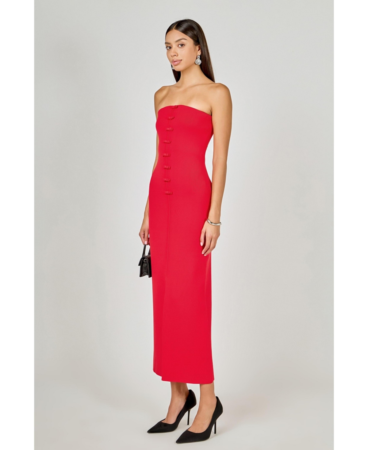 endless rose Women's Bow Accent Tube Top Midi Dress