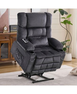 Dual Motor Lift Recliner with Lay Flat Waist Kneading Heat and Cup Holders
