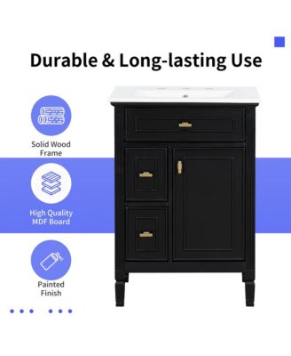 Freestanding Black Bathroom Vanity with Sink Flip Drawer and Adjustable Shelf