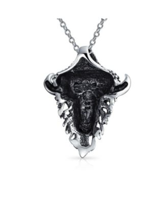 Animal Bull Head Pendant Necklace Antiqued Sterling Silver